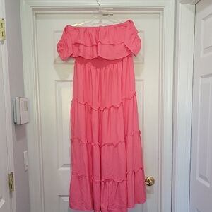Flowy Off-Shoulder Pink Maxi Ruffle Southern Bell Vibe Maxi Dress L